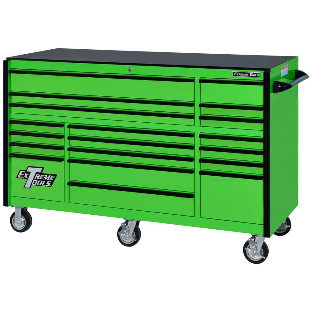 Extreme Tools RX Series 72-Inch Green with Black Handles 19- Drawer Roller Cabinet