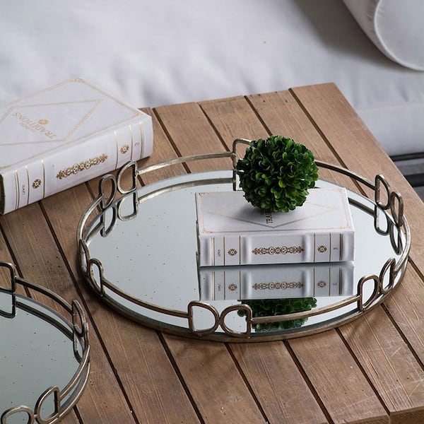 Acrylic Round Mirror Plate Candle Plate Serving Tray Cake Stand Set of 3  Decorative Mirror Trays for Home Accent Table Ornament