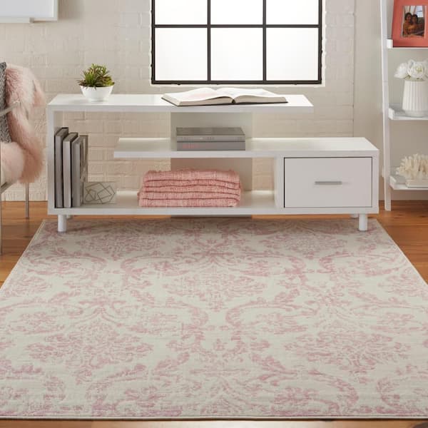 Jubilant Ivory/Pink 5 ft. x 7 ft. Persian Vintage Area Rug
