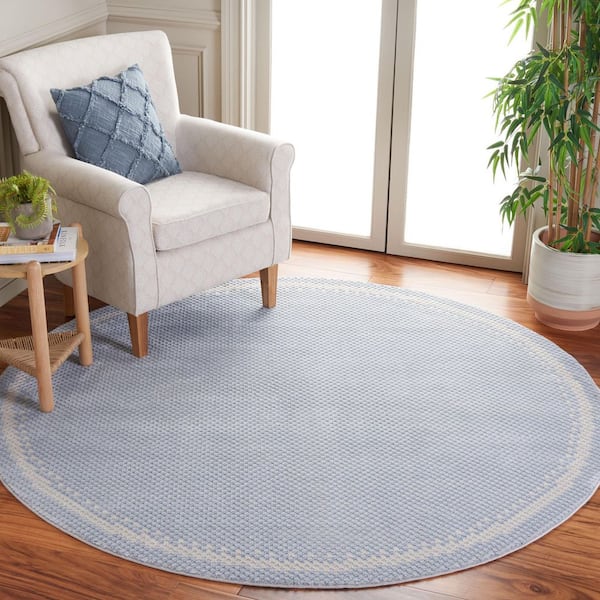 Continental 7 ft. x 7 ft. Blue/Beige Border Latticework Round Area Rug
