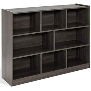 3-Tier Open 12.5 in. Wide Grey 8-Cube Bookshelf Storage Display Cabinet French Oak Bookcase