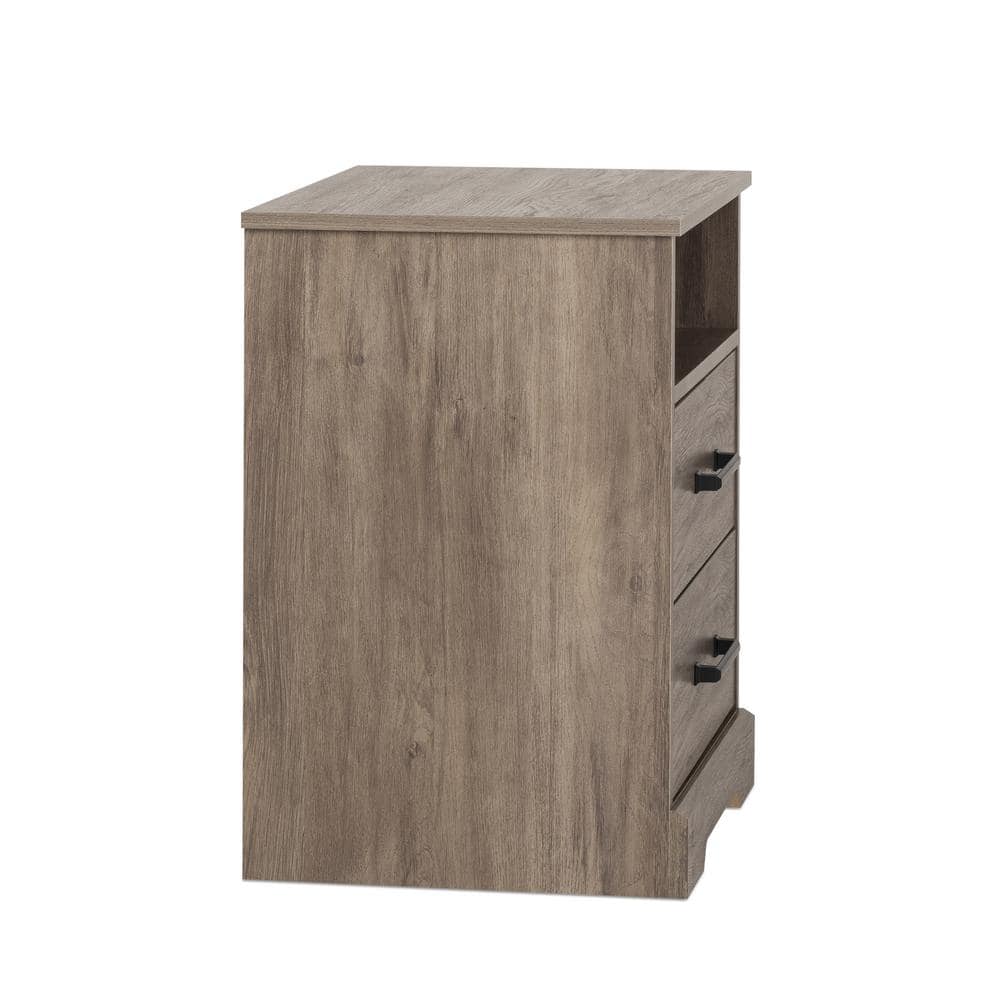 Rustic Brown Pine Wood 2-Drawer Nightstand with Open Shelf