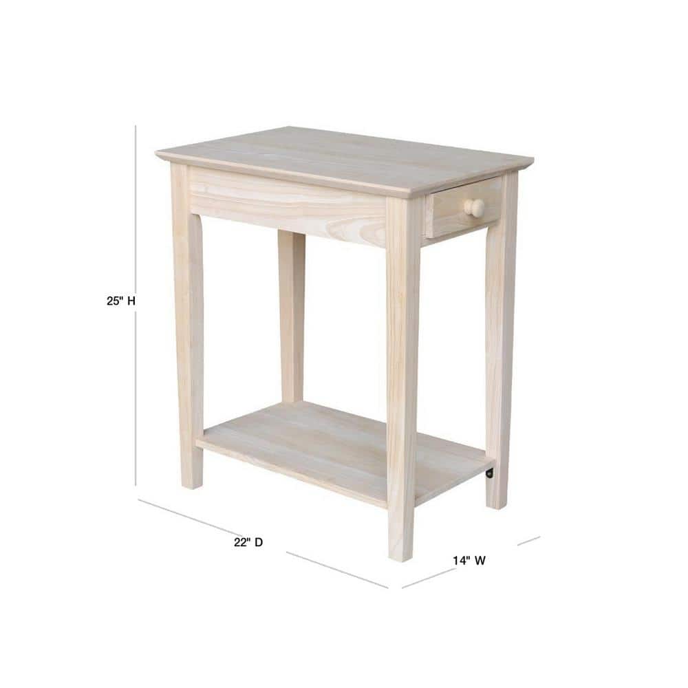 Unfinished Solid Wood Narrow End Table with Storage Drawer