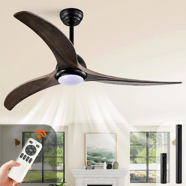 52-Inch Standard Wood Ceiling Fan with 3 Blades, 18W LED Light, Reversible DC Motor,Remote Control,6-Speed,Downrod Mount