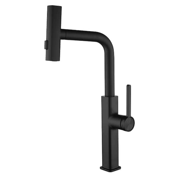 FLG Single Handle Pull Out Sprayer Kitchen Faucet Commercial Brass Kitchen Sink Faucets with Sprayer in Matte Black