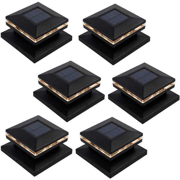 Angel Sar 6-Pack 15 Lumen Outdoor Post Cap, Warm White SMD LED Lighting Light Fits 4 x 4 5 x 5 or 6 x 6 Wooden Posts (Black)