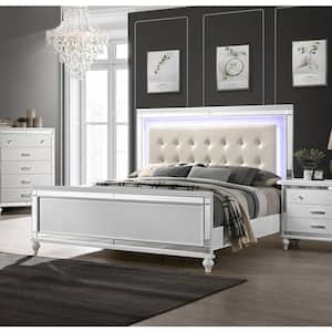 New Classic Furniture Valentino White Wood Frame California King Panel Bed with Lighted Headboard