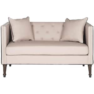 Sarah 53 in. Off-White/Black Loveseat with Wood Legs