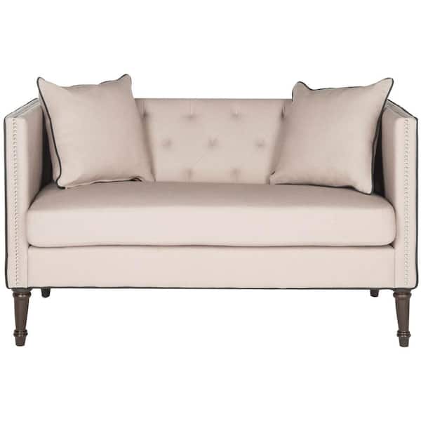 SAFAVIEH Sarah 53 in. Off-White/Black Loveseat with Wood Legs