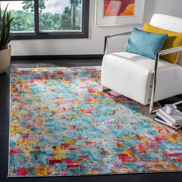 Luxor Aqua/Fuchsia 7 ft. x 7 ft. Abstract Gradient Square Area Rug