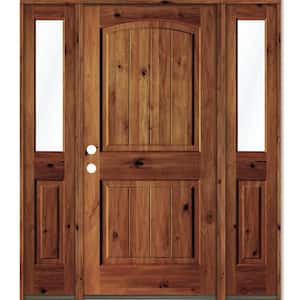 58 in. x 80 in. Rustic Alder Arch Red Chestnut Stained Wood with V-Groove Right Hand Single Prehung Front Door