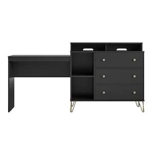 Owen 3-Drawer Black Media Dresser and Desk (37.2 in. H x 71.97 in. W x 19.69 in. D)