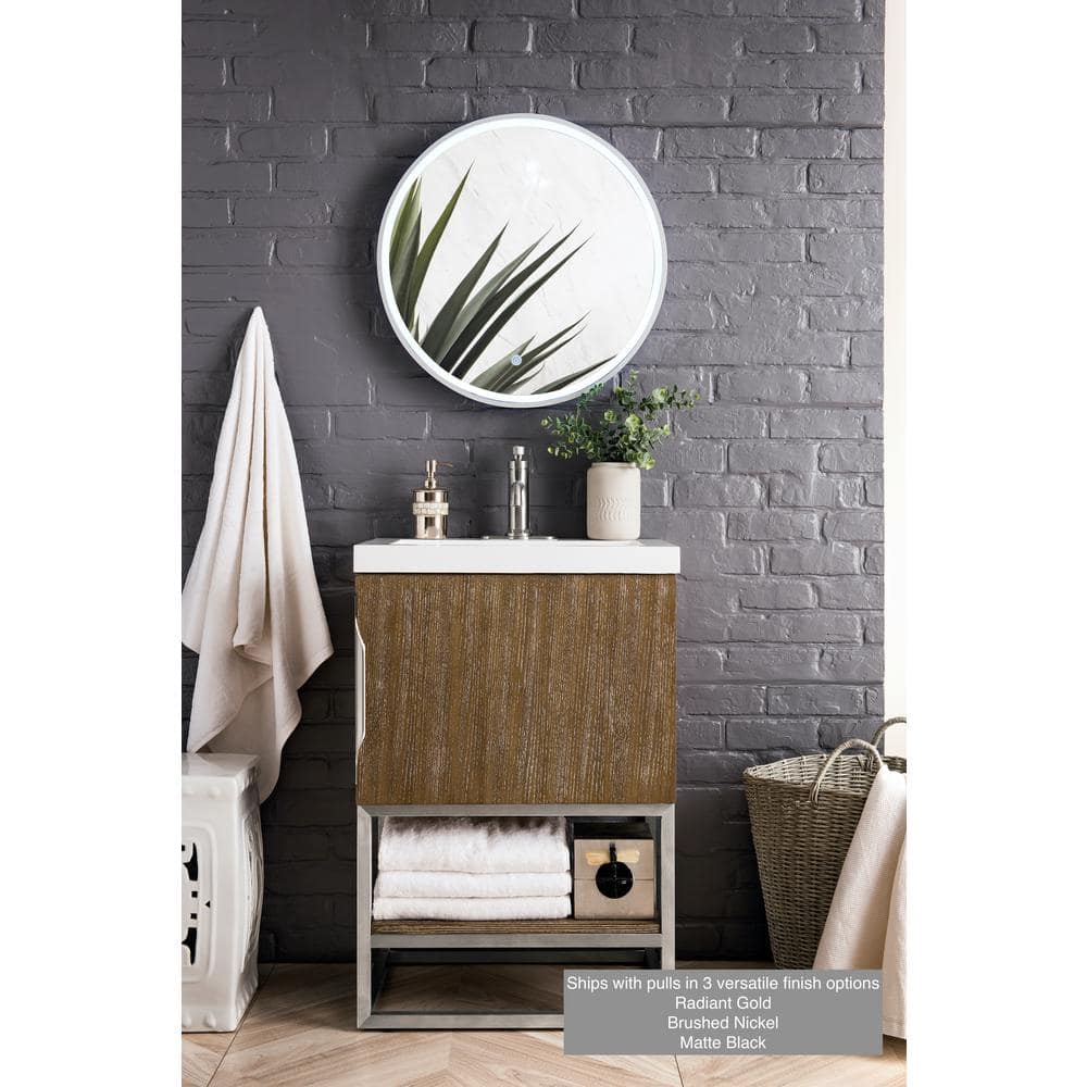 Latte Oak and White Glossy Single Wall-Mount Vanity Set