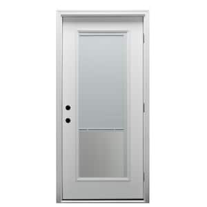 MMI DOOR 68-in x 80-in Low-e Grilles Between The Glass Primed Fiberglass  Center-hinged Right-Hand Inswing Double Patio Door Brickmould Included in  the Patio Doors department at