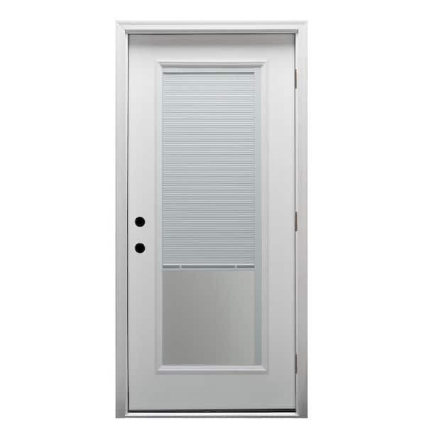 32 in. x 80 in. Internal Blinds Left-Hand Outswing Full Lite Clear Low-E Primed Steel Prehung Front Door with Brickmould