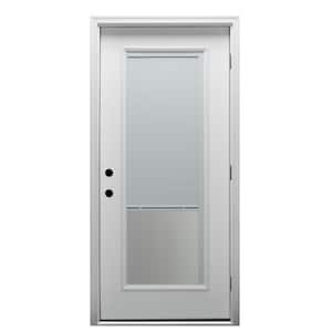 36 in. x 80 in. Internal Blinds Left-Hand Outswing Full Lite Clear Low-E Primed Steel Prehung Front Door with Brickmould