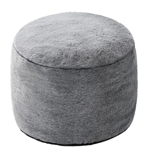 20 x 15 in. Dark Grey Round Outdoor Pouf Cushion with Foam Filling Soft Foot Rest for Living Room