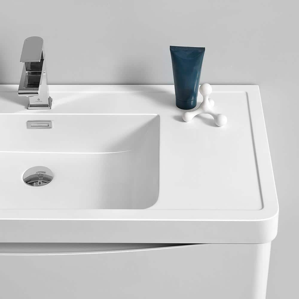 31.5" Glossy White Modern Wall Hung Vanity Set with Acrylic Top