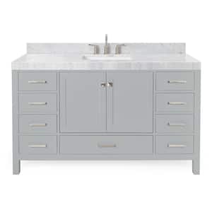 Cambridge 60 in. W x 22 in. D x 36.5 in. H Single Sink Freestanding Bath Vanity in Grey with Carrara Marble Top