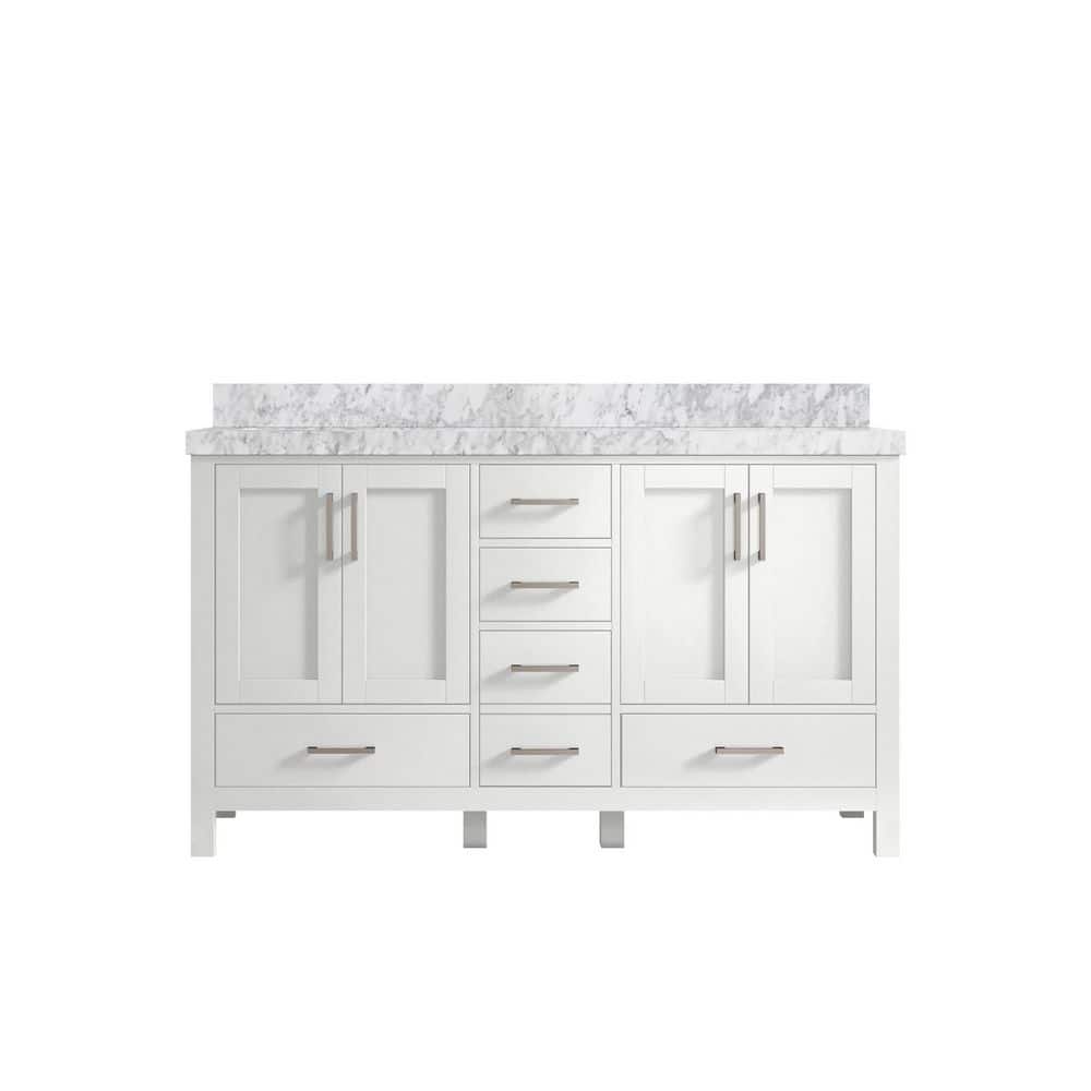 Malibu 60 in. W x 22 in. D x 36 in. H Double Sink Bath Vanity in White with 2 in. Carrara Marble Vanity Top price history on PriceWatchPro