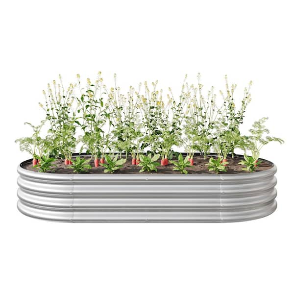 ToolCat Large 71 in. L Silver Metal Oval Outdoor Raised Garden Bed Vegetables Flowers Planter Bed (1-Pack)