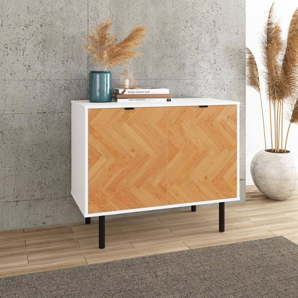 Liam White and Wood Mid-Century Modern Accent Cabinet