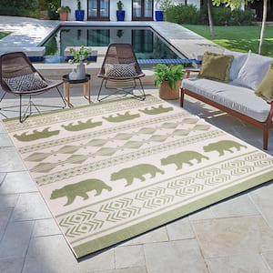 Paseo Orin Sand and Palm 9 ft. x 13 ft. Bear Animal Print Indoor/Outdoor Area Rug