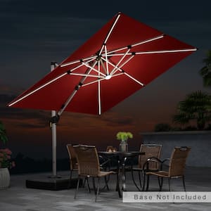9 ft. Square Solar Powered LED Patio Umbrella Outdoor Cantilever Umbrella Heavy-Duty Sun Umbrella in Terra