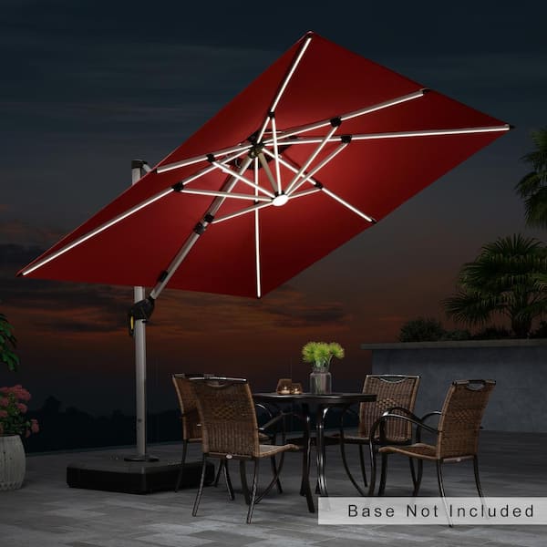 PURPLE LEAF 9 ft. Square Solar Powered LED Patio Umbrella Outdoor Cantilever Umbrella Heavy-Duty Sun Umbrella in Terra