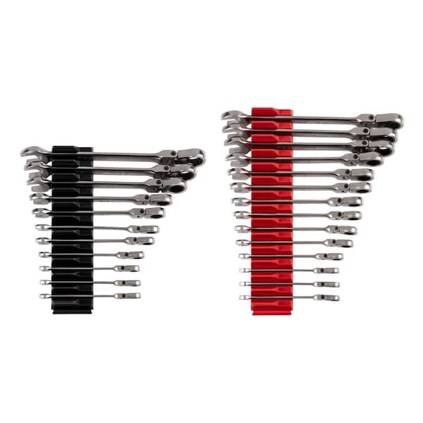 TEKTON 25-Piece (1/4-3/4 in., 6-19 mm) Flex Head 12-Point Ratcheting Combination Wrench Set with Modular Slotted Organizer