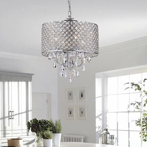 16.93 in. 4-Light Chrome Contemporary Drum Chandelier with Clear K9 Round Crystal Shade