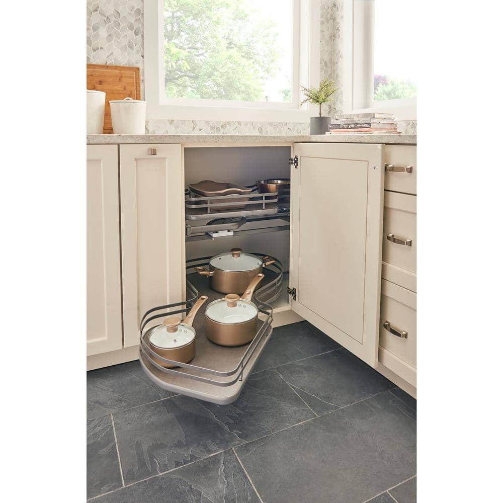 Orion Gray 2-Tier Blind Corner Organizer with Linen Finish