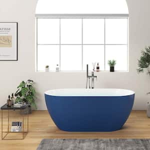 65 in. Acrylic Flatbottom Double Ended Bathtub Freestanding Soaking SPA Bathtub in Blue