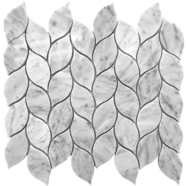Marmor 13 in. x 11 in. Polished Leaf Carrara White Marble Mosaic Wall and Floor Tile (4.74 sq. ft./case) 5-Pack