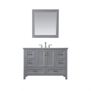 Isla 48 in. Single Bathroom Vanity Set in Gray and Carrara White Marble Countertop with Mirror