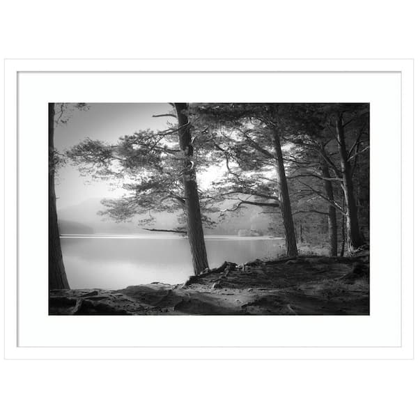 Amanti Art "Scottish Lake" by Dorit Fuhg 1-Piece Wood Framed Black and White Nature Photography Wall Art 19 in. x 25 in.