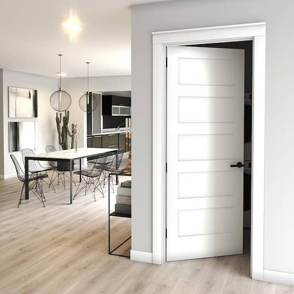 eightdoors 28 in. x 80 in. x 1-3/8 in. Shaker White Primed 5-Panel