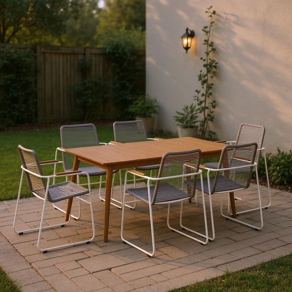 Cosenza 5-PieceTeak Finish Wood 100% FSC and Aluminum Patio Dining Set