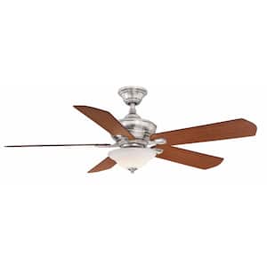 Camhaven v2 52 in. Integrated LED Brushed Nickel Ceiling Fan with Frosted White Glass Bowl Light Kit and Remote Control