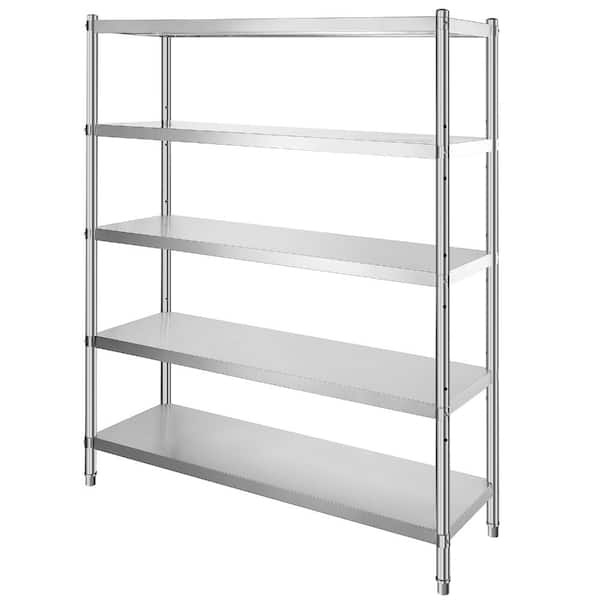 Stainless Steel Shelving Unit 60x18.5 in, 5-Tier Adjustable Rack, Heavy Duty, 330 Lbs per Shelf, For Kitchen Garage