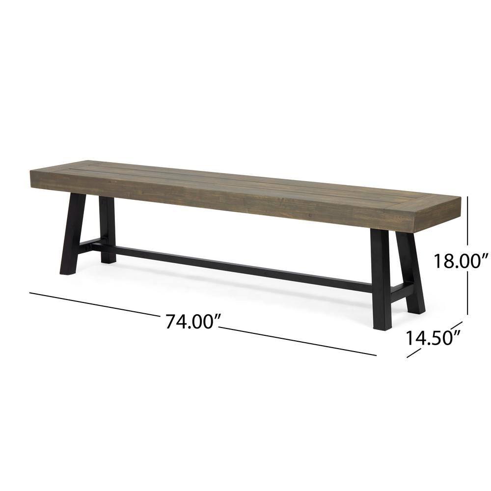 Black and Brown Acacia Wood Outdoor Bench