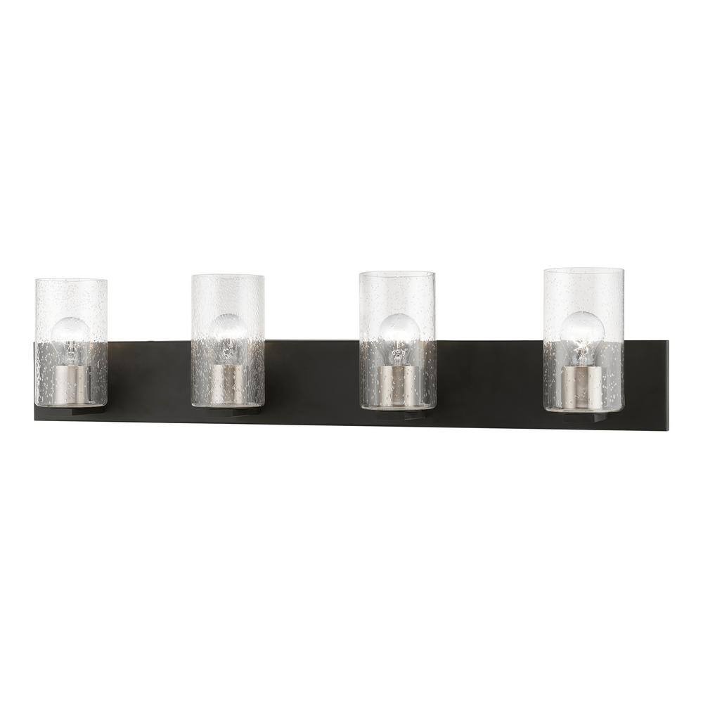 Zurich Black and Brushed Nickel 4-Light Vanity with Clear Seeded Glass