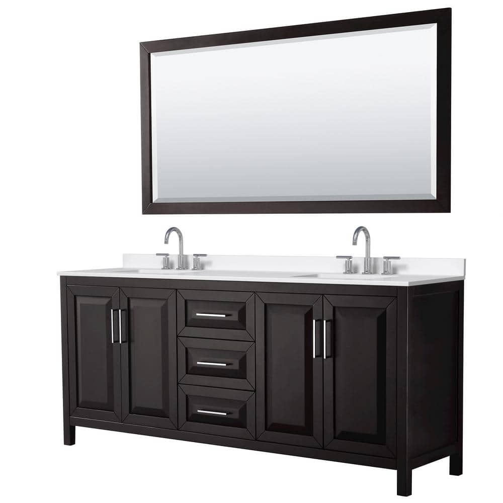 Daria 80 in. W x 22 in. D x 35.75 in. H Double Bath Vanity in Dark Espresso with White Quartz Top and 70 in. Mirror price history on PriceWatchPro