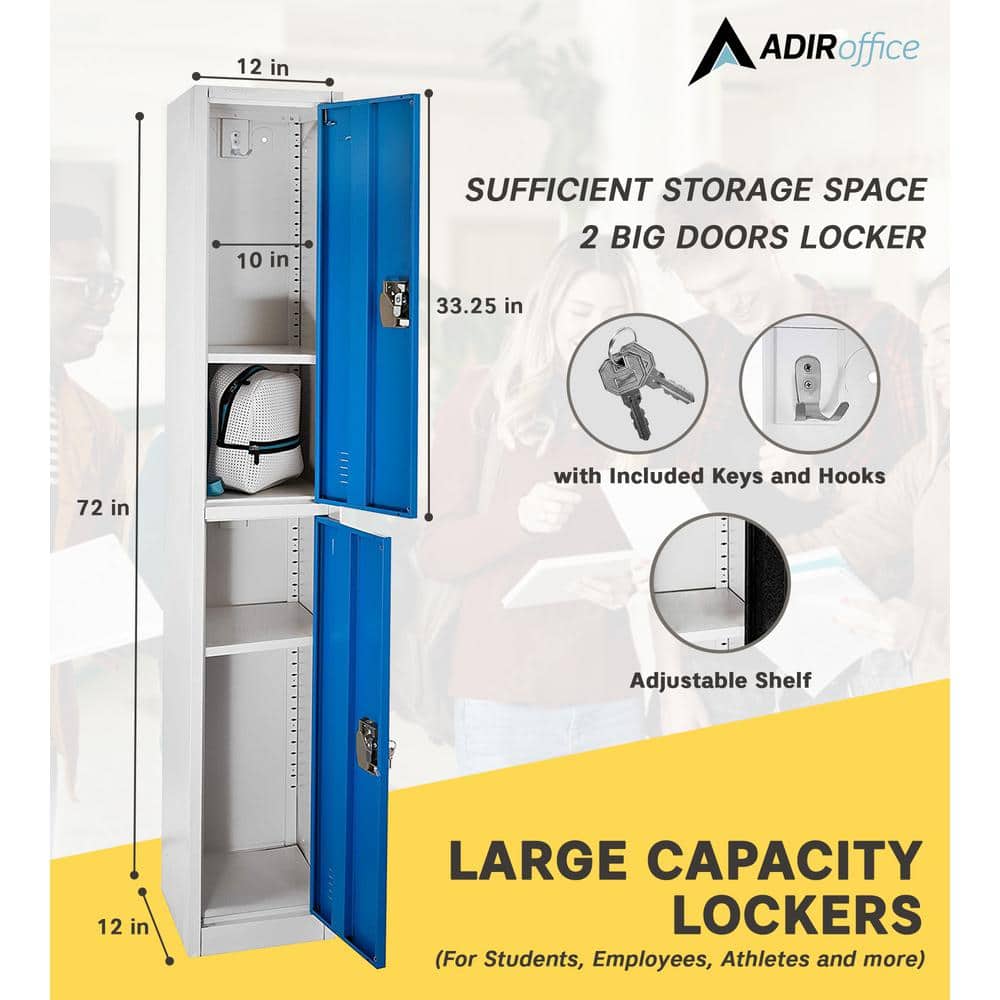 72'' Blue Steel 2-Tier Freestanding Office Locker Set with Adjustable Shelving