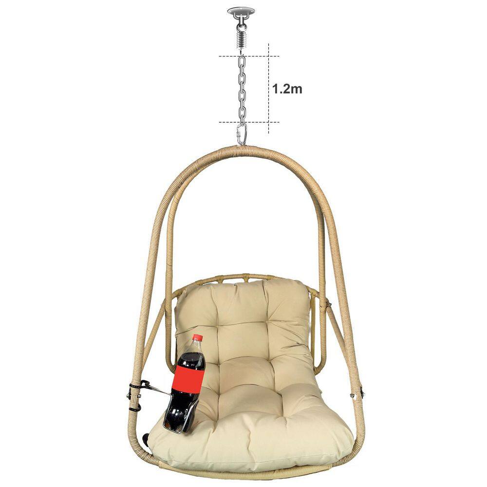 Avex 29 in. 1-Person Beige Wicker Metal Patio Swing Outdoor Egg Hanging Chair with Beige Cushions price history on PriceWatchPro