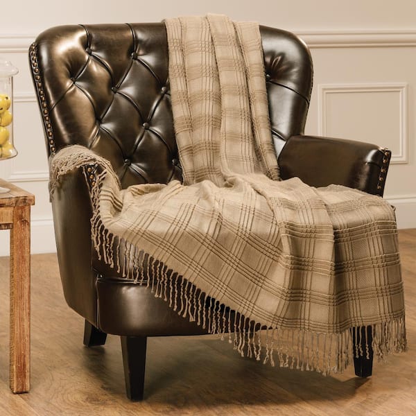 CHANASYA Pleated Solid Beige Acrylic Throw Blanket with Tassels - 50 in. x 65 in.