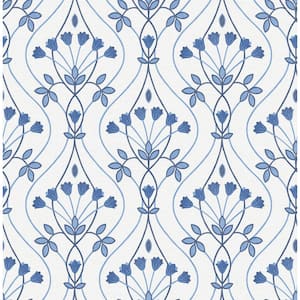 Dard Blue Tulip Ogee Wallpaper