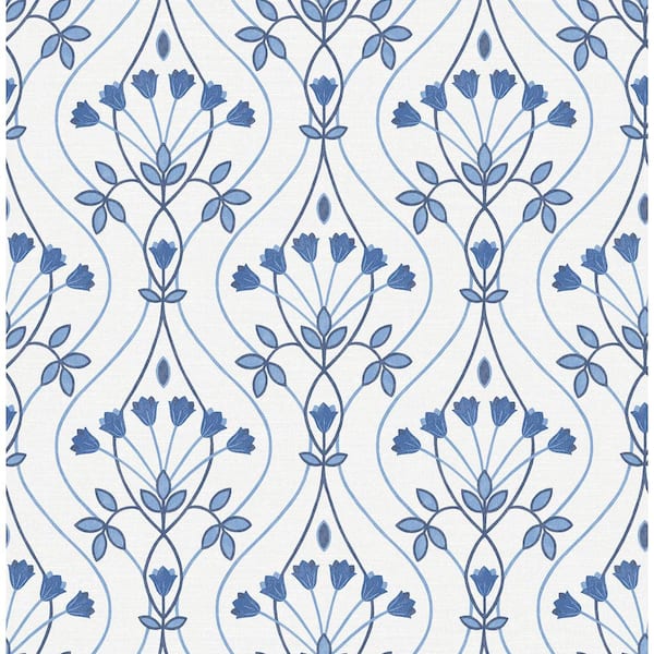 A-Street Prints Dard Blue Tulip Ogee Wallpaper