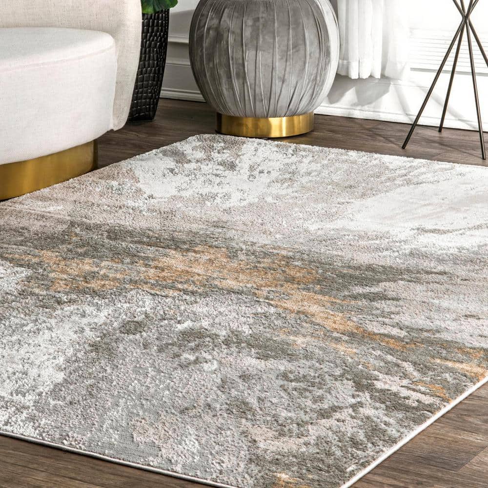 Silver Abstract Rectangular Synthetic Easy Care Rug 2' x 3'