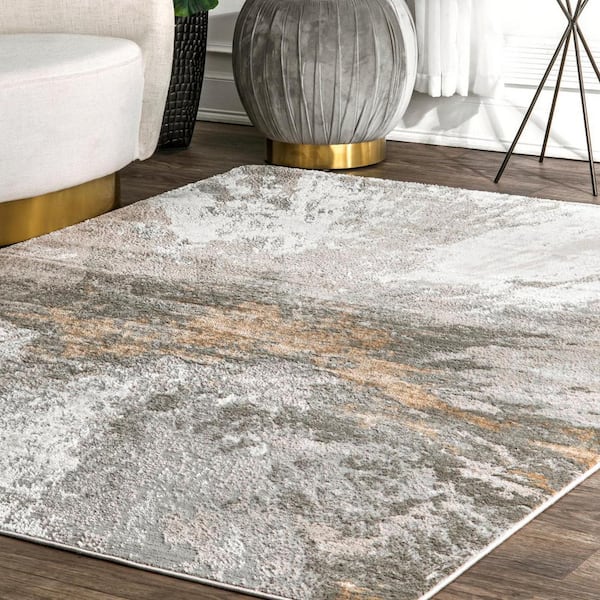 Industrial Style Area Rugs, Cement Ash Background Golden Stripes Floor  Carpet, Modern Home Decor Non-Slip Backing Machine Washable Rug for Home  Living
